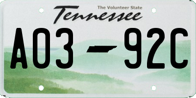 TN license plate A0392C