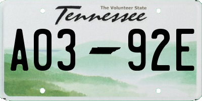 TN license plate A0392E