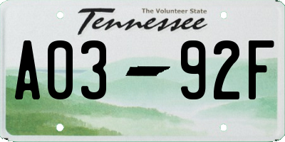 TN license plate A0392F