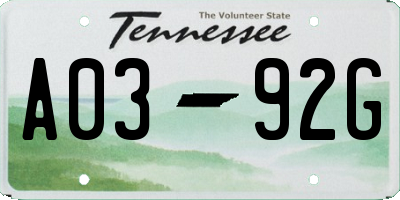 TN license plate A0392G
