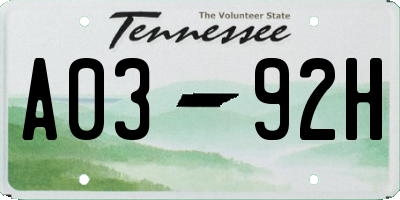 TN license plate A0392H