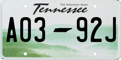 TN license plate A0392J