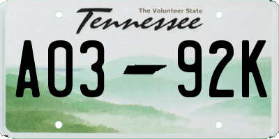 TN license plate A0392K