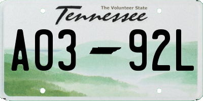 TN license plate A0392L