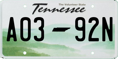 TN license plate A0392N
