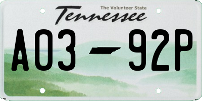 TN license plate A0392P