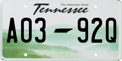 TN license plate A0392Q