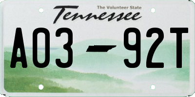TN license plate A0392T