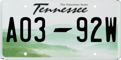 TN license plate A0392W