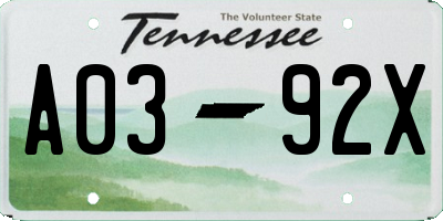 TN license plate A0392X