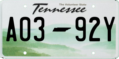TN license plate A0392Y