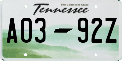 TN license plate A0392Z