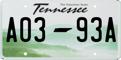 TN license plate A0393A