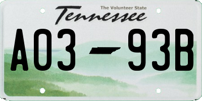 TN license plate A0393B