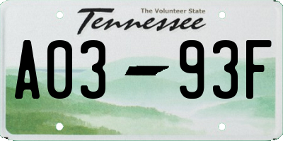 TN license plate A0393F