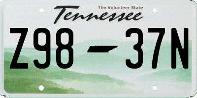 TN license plate Z9837N