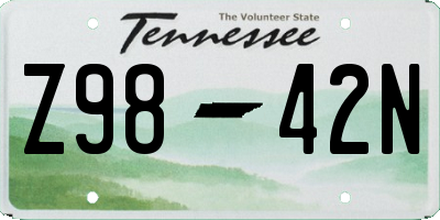 TN license plate Z9842N