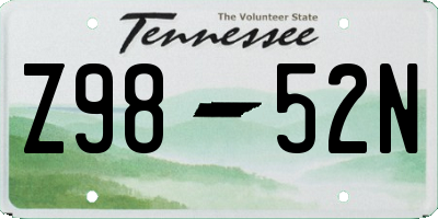 TN license plate Z9852N