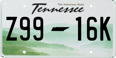 TN license plate Z9916K