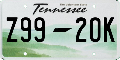 TN license plate Z9920K