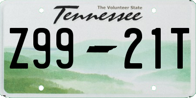 TN license plate Z9921T