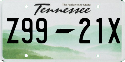 TN license plate Z9921X