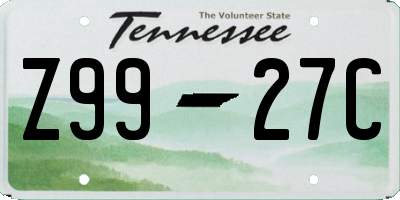 TN license plate Z9927C