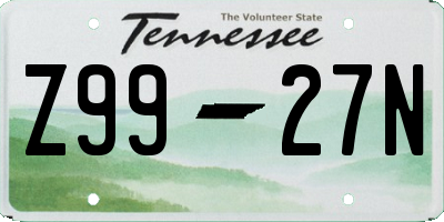 TN license plate Z9927N