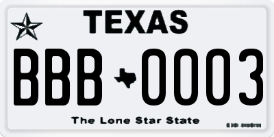 TX license plate BBB0003