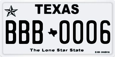 TX license plate BBB0006