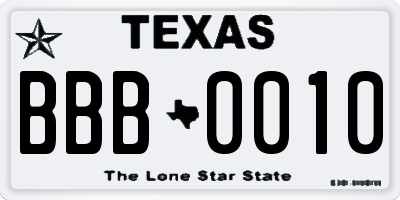 TX license plate BBB0010