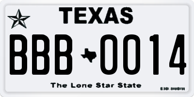 TX license plate BBB0014