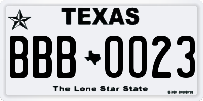 TX license plate BBB0023