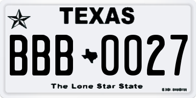 TX license plate BBB0027