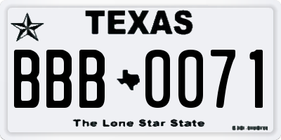 TX license plate BBB0071