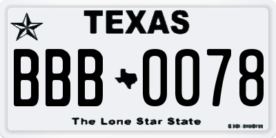 TX license plate BBB0078