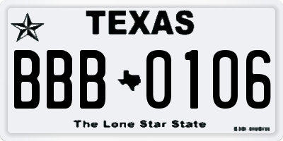 TX license plate BBB0106