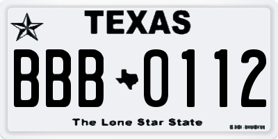 TX license plate BBB0112