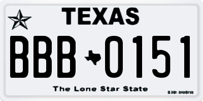 TX license plate BBB0151