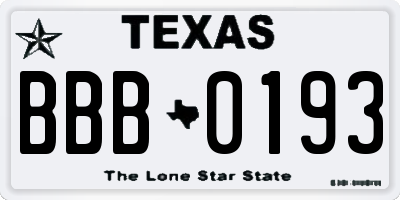 TX license plate BBB0193