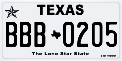 TX license plate BBB0205