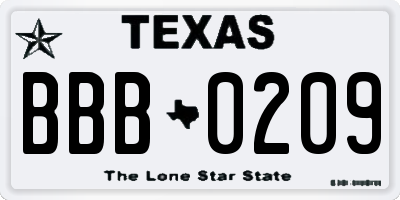 TX license plate BBB0209