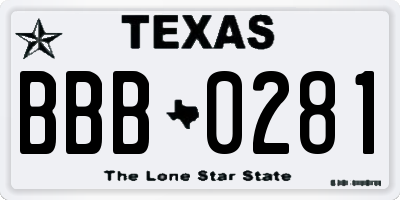 TX license plate BBB0281