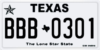 TX license plate BBB0301