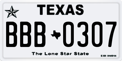 TX license plate BBB0307