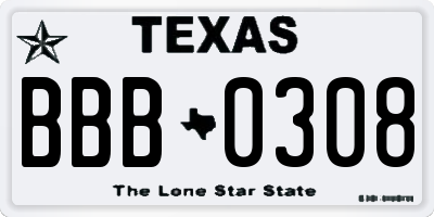 TX license plate BBB0308