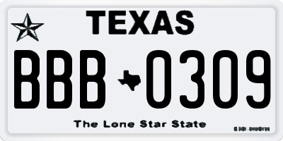 TX license plate BBB0309