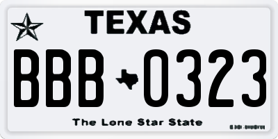 TX license plate BBB0323