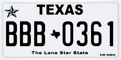 TX license plate BBB0361