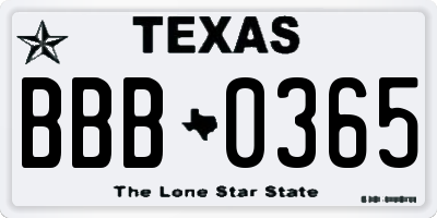 TX license plate BBB0365